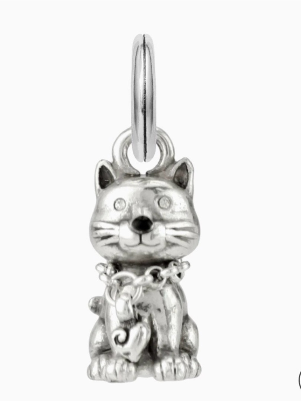 Brighton silver-plated Kitty Charm featuring a movable heart collar
